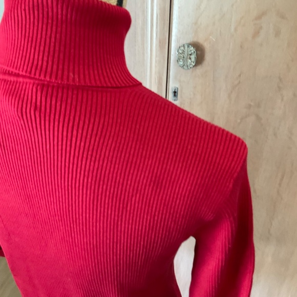 Ralph Lauren 3/4 sleeve Red ribbed silk blend turtleneck sweater Y2K classic L - Picture 12 of 12